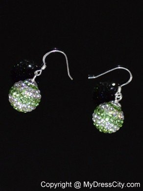 Spring Green And White Round Lovely Rhinestone Earrings