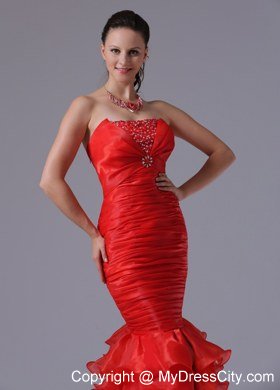 Red Mermaid Sheath Ruffles Layered and Ruches Evening Dresses