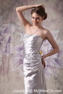 Sliver Column Strapless Evening Dress with Taffeta and Beading