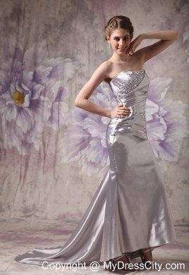 Sliver Column Strapless Evening Dress with Taffeta and Beading