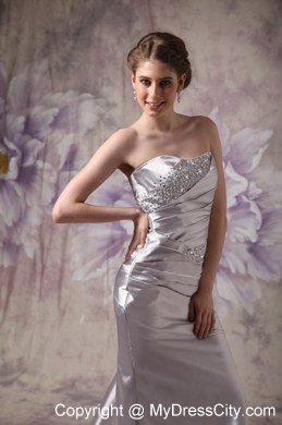 Sliver Column Strapless Evening Dress with Taffeta and Beading