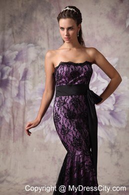 Brand New Mermaid Eggplant Purple and Black Evening Dress