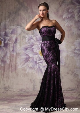 Brand New Mermaid Eggplant Purple and Black Evening Dress