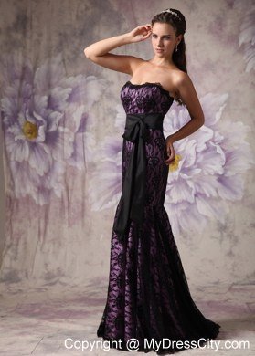 Brand New Mermaid Eggplant Purple and Black Evening Dress