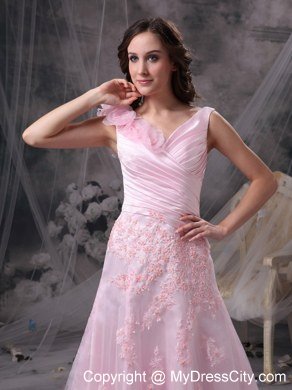 Pretty Baby Pink Princess V-neck Lace 2013 Evening Dress