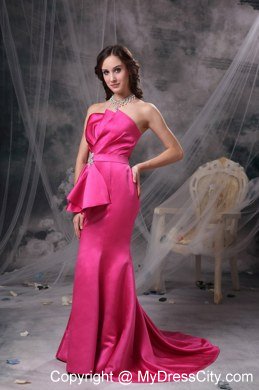 Pretty Hot Pink Mermaid Evening Dress Strapless with Beading