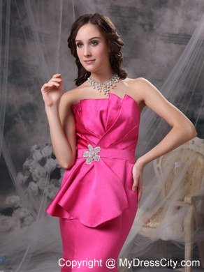 Pretty Hot Pink Mermaid Evening Dress Strapless with Beading