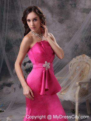 Pretty Hot Pink Mermaid Evening Dress Strapless with Beading