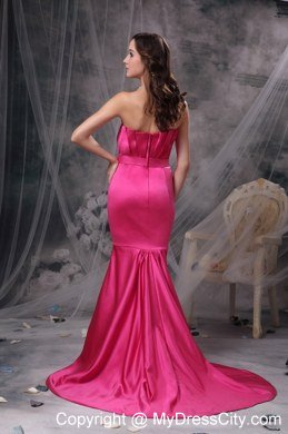 Pretty Hot Pink Mermaid Evening Dress Strapless with Beading