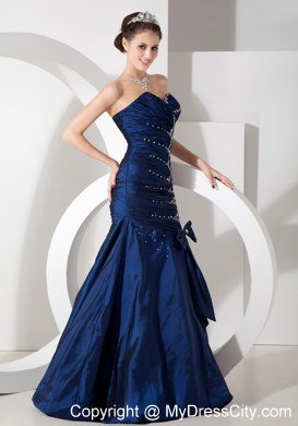 Exquisite Navy Blue Mermaid Evening Dress with Beading and Ruches