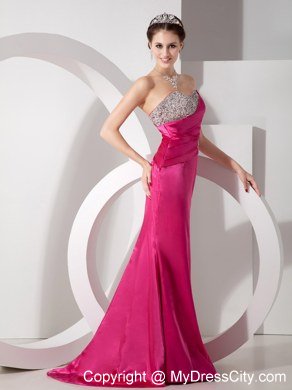 Hot Pink Column Beading Sweetheart Evening Dresses for Celebrity