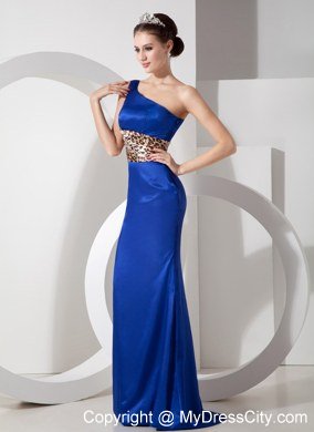 Exclusive Blue Column One Shoulder Evening Dress with Leopard