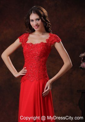 Customize Red Square Prom Evening Dresses with Lace Over Bodice