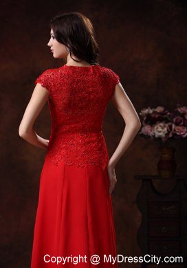 Customize Red Square Prom Evening Dresses with Lace Over Bodice