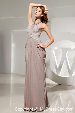 Halter Empire Beading Grey Chiffon Evening Dresses for Celebrity