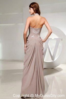 Halter Empire Beading Grey Chiffon Evening Dresses for Celebrity