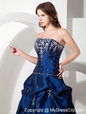 Informal Royal Blue Pick-ups Long Evening Dress with Appliques