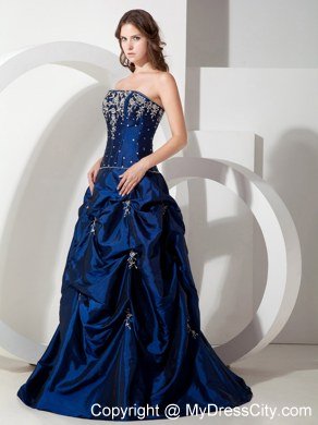 Informal Royal Blue Pick-ups Long Evening Dress with Appliques