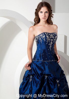 Informal Royal Blue Pick-ups Long Evening Dress with Appliques