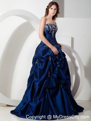 Informal Royal Blue Pick-ups Long Evening Dress with Appliques