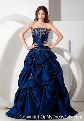 Informal Royal Blue Pick-ups Long Evening Dress with Appliques