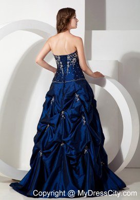 Informal Royal Blue Pick-ups Long Evening Dress with Appliques