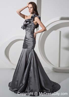 Custom Made Silver Evening Dresses with Ruches and Beading