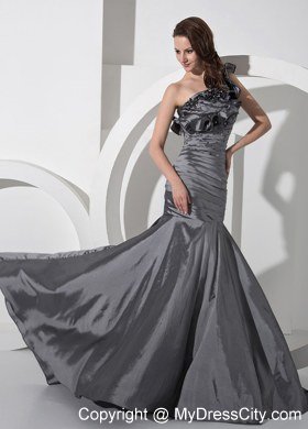 Custom Made Silver Evening Dresses with Ruches and Beading