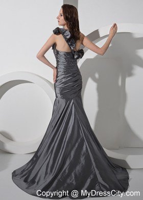 Custom Made Silver Evening Dresses with Ruches and Beading