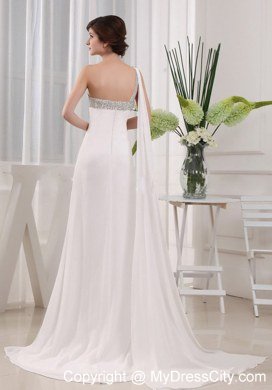 High Slit Column One Shoulder Evening Dress with Watteau Train