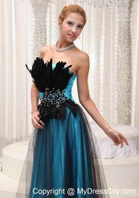 Feather and Beaded Decorate Bust Tulle and Taffeta Evening Dress