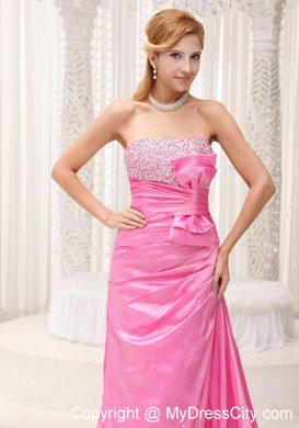 Pink Beaded Decorate Bust 2013 Prom Evening Dress with Ruches