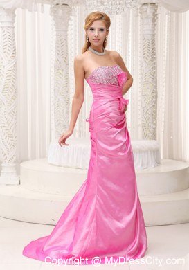 Pink Beaded Decorate Bust 2013 Prom Evening Dress with Ruches