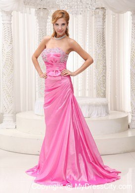 Pink Beaded Decorate Bust 2013 Prom Evening Dress with Ruches