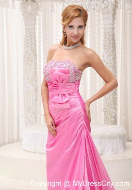 Pink Beaded Decorate Bust 2013 Prom Evening Dress with Ruches