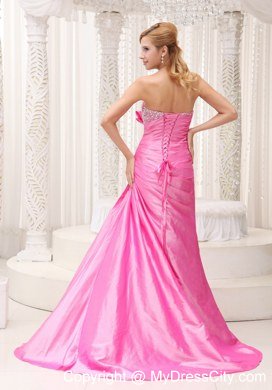 Pink Beaded Decorate Bust 2013 Prom Evening Dress with Ruches