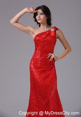 2013 Red One Shoulder and Paillette Over Skirt For Evening Dress