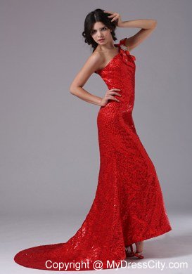 2013 Red One Shoulder and Paillette Over Skirt For Evening Dress