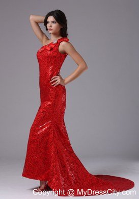 2013 Red One Shoulder and Paillette Over Skirt For Evening Dress