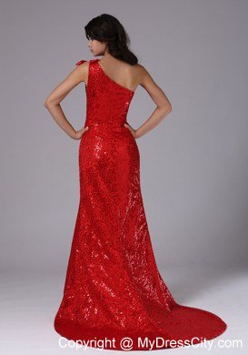 2013 Red One Shoulder and Paillette Over Skirt For Evening Dress