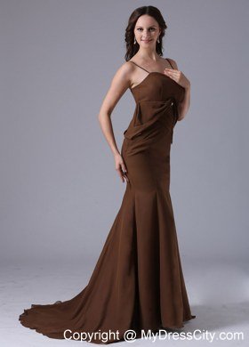 Modest Brown Spaghetti Straps Mermaid 2013 Evening Dresses