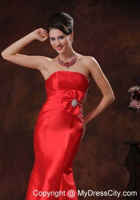 Simple Mermaid Red and Bow Beading Evening Formal Gowns