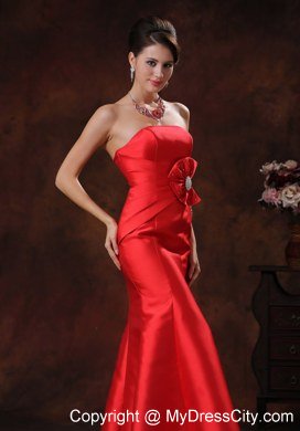 Simple Mermaid Red and Bow Beading Evening Formal Gowns