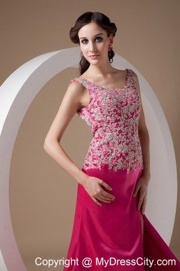 2013 Sweet Fuchsia Appliques High Slit Evening Dress for Cheap