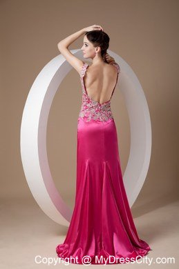 2013 Sweet Fuchsia Appliques High Slit Evening Dress for Cheap