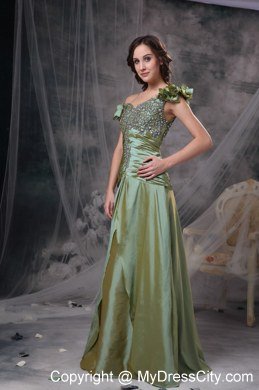 Olive Green Evening Dresses Off The Shoulder Beading and Ruches