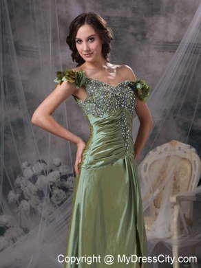 Olive Green Evening Dresses Off The Shoulder Beading and Ruches