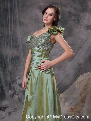 Olive Green Evening Dresses Off The Shoulder Beading and Ruches