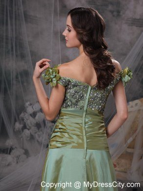 Olive Green Evening Dresses Off The Shoulder Beading and Ruches