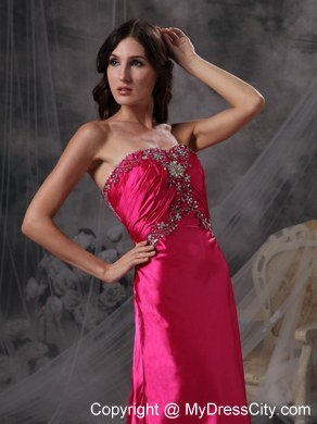 Hot Pink Strapless Evening Formal Gowns with Beading and Ruches